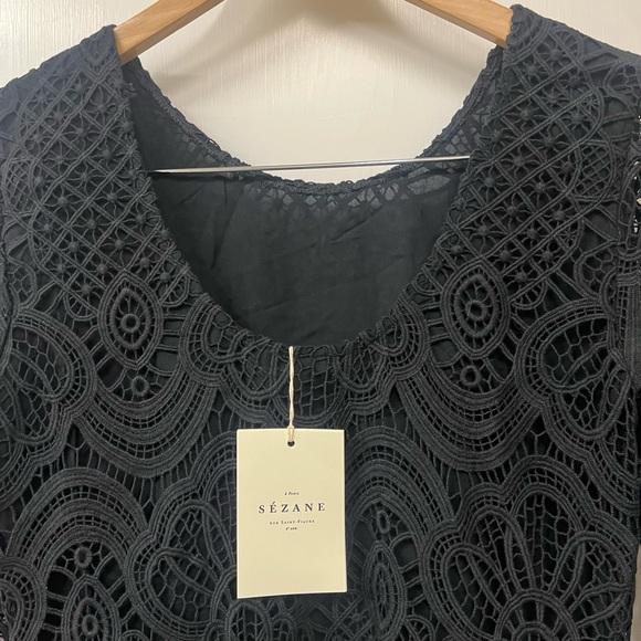 NWT Sezane Sarah Black Lace Mini Dress US 4 FR 36 - Picture 6 of 9